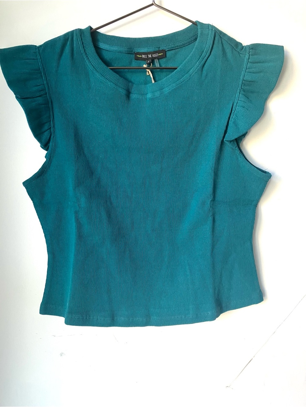 Free the Roses Teal Ribbed Ruffle Sleeve Tank - Picture 4 of 7